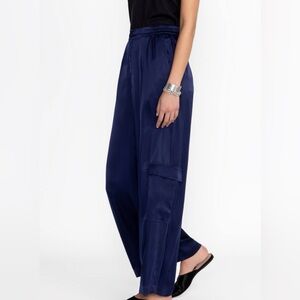 Johnny Was Calme Cupro Pleated Pull-On Pants - Size XL - blue night
